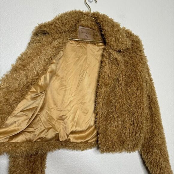 Blank NYC Coat Small Cropped Faux Fur Teddy Open Jacket Sahara Plush Lined - Picture 6 of 9